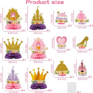 ArowlWesh 12Pcs Floral Princess Party Honeycomb Centerpieces, Little Princess Party Table Toppers Gold and Pink Baby Shower Party Decorations Birthday Party Photo Props Decor for Girls