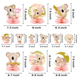 ArowlWesh 12Pcs Girls Baby Shower Party Koala Honeycomb Table Centerpieces Wild Animal Koala Bear Themed It’s A Girl Gender Reveal Party Decoration Koala Table Topper Sign for Newborn Baby Girl