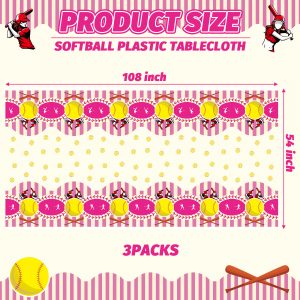ArowlWesh 3Pcs Softball Plastic Table Cover Sports Theme Softball Tablecloth Outdoor Waterproof Rectangle Disposable Tablecloth Stadium Stain-Resistant Table Cloth for Kids Softball Sport Party Decor