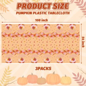 ArowlWesh 3Pcs Fall Pink Pumpkin Plastic Tablecloth Autumn Maple Leaf Theme Table Cover Party Decorations Supplies for Halloween Thanksgiving Harvest Birthday Dessert Buffet Banquet Table Decor