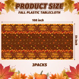 ArowlWesh 3Pcs Fall Plastic Table Cover Autumn Theme Maple Leaf Tablecloth Pumpkins Waterproof Rectangle Disposable Tablecloths Sunflower Stain-Resistant Table loth for Thanksgiving Harvest Party